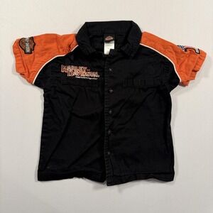 Harley-Davidson Shirt Boys 4T Black Orange Button-Up Short Sleeve Moto Biker